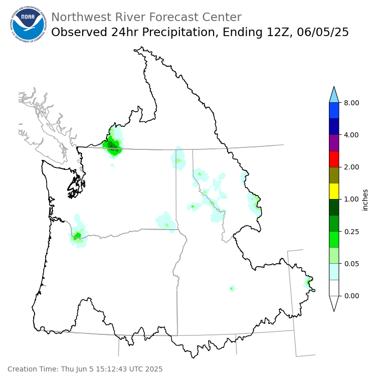 Observed Precipitation ending Thursday, June 5 at 5 am PDT