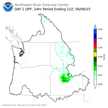 Day 1 (Thursday): Precipitation Forecast ending Friday, June 6 at 5 am PDT