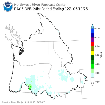 Day 5 (Monday): QPF Forecast  ending Tuesday, June 10 at 5 am PDT