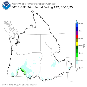 Day 5 (Monday): Precipitation Forecast ending Tuesday, June 10 at 5 am PDT