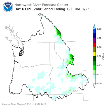 Day 6 (Tuesday): QPF Forecast  ending Wednesday, June 11 at 5 am PDT