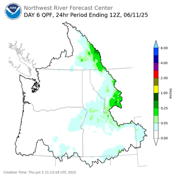Day 6 (Tuesday): Precipitation Forecast ending Wednesday, June 11 at 5 am PDT