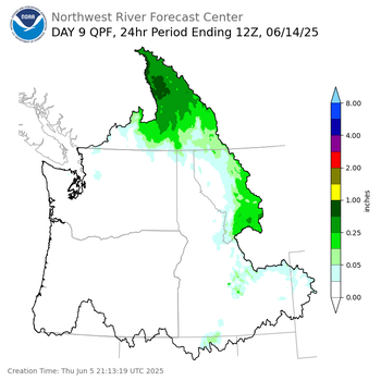 Day 9 (Friday): Precipitation Forecast ending Saturday, June 14 at 5 am PDT