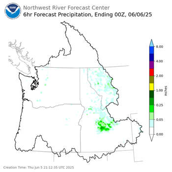 Day 1 (Thursday): 6 Hourly Precipitation Forecast ending Thursday, June 5 at 5 pm PDT