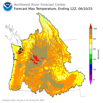 Day 5 (Monday): Max Temperature Forecast ending Tuesday, June 10 at 5 am PDT