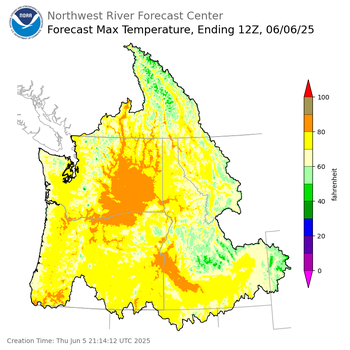 Day 1 (Thursday): Max Temperature Forecast ending Friday, June 6 at 5 am PDT