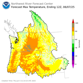 Day 2 (Friday): Max Temperature Forecast ending Saturday, June 7 at 5 am PDT