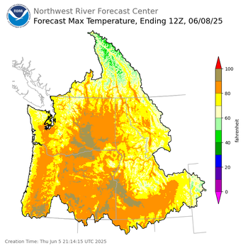 Day 3 (Saturday): Max Temperature Forecast ending Sunday, June 8 at 5 am PDT