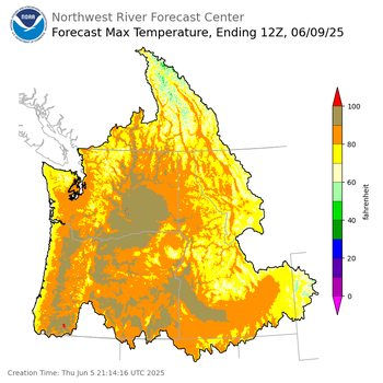 Day 4 (Sunday): Max Temperature Forecast ending Monday, June 9 at 5 am PDT