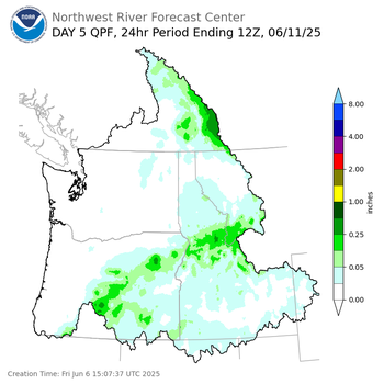 Day 5 (Tuesday): Precipitation Forecast ending Wednesday, June 11 at 5 am PDT