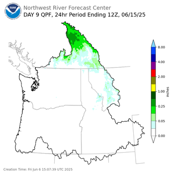 Day 9 (Saturday): Precipitation Forecast ending Sunday, June 15 at 5 am PDT