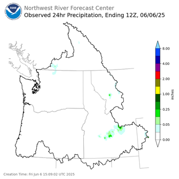 Observed Precipitation ending Friday, June 6 at 5 am PDT
