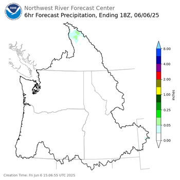 Day 1 (Friday): 6 Hourly Precipitation Forecast ending Friday, June 6 at 11 am PDT