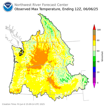 Maximum Temperatures ending Thursday, June 5 at 9 pm PDT