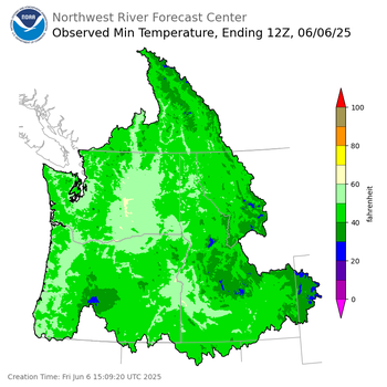 Minimum Temperatures ending Friday, June 6 at 5 am PDT