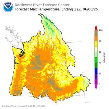 Day 2 (Saturday): Max Temperature Forecast ending Sunday, June 8 at 5 am PDT