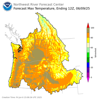 Day 3 (Sunday): Max Temperature Forecast ending Monday, June 9 at 5 am PDT