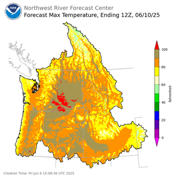 Day 4 (Monday): Max Temperature Forecast ending Tuesday, June 10 at 5 am PDT