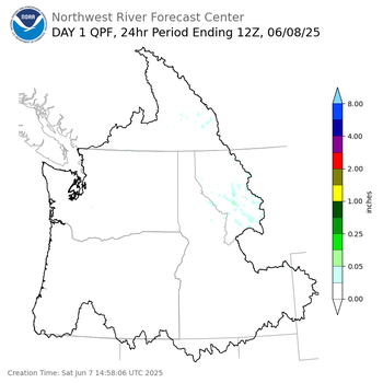 Day 1 (Saturday): QPF Forecast  ending Sunday, June 8 at 5 am PDT