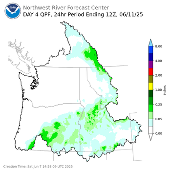 Day 4 (Tuesday): QPF Forecast  ending Wednesday, June 11 at 5 am PDT