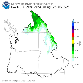 Day 8 (Saturday): QPF Forecast  ending Sunday, June 15 at 5 am PDT