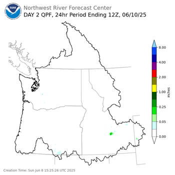 Day 2 (Monday): QPF Forecast  ending Tuesday, June 10 at 5 am PDT