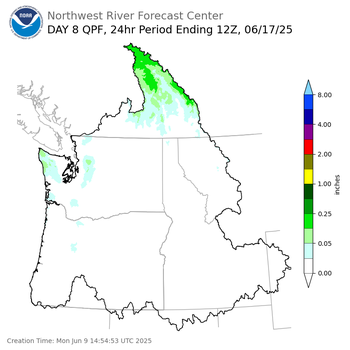 Day 8 (Monday): QPF Forecast  ending Tuesday, June 17 at 5 am PDT