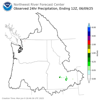 Observed Precipitation ending Monday, June 9 at 5 am PDT