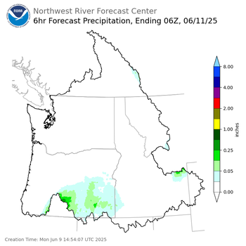 Day 2 (Tuesday): 6 Hourly Precipitation Forecast  ending Tuesday, June 10 at 11 pm PDT
