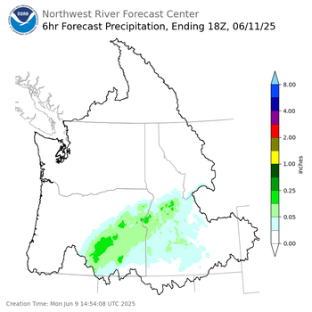 Day 3 (Wednesday): 6 Hourly Precipitation Forecast  ending Wednesday, June 11 at 11 am PDT