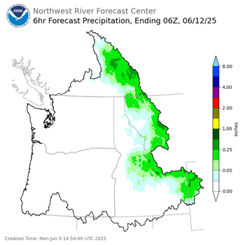 Day 3 (Wednesday): 6 Hourly Precipitation Forecast  ending Wednesday, June 11 at 11 pm PDT