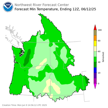 Day 3 (Wednesday): Min Temperature Forecast ending Thursday, June 12 at 5 am PDT