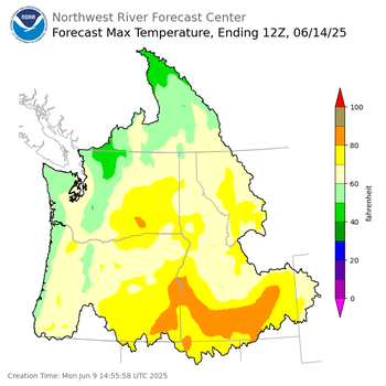 Day 5 (Friday): Max Temperature Forecast ending Saturday, June 14 at 5 am PDT