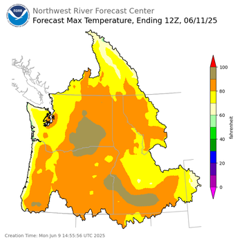 Day 2 (Tuesday): Max Temperature Forecast ending Wednesday, June 11 at 5 am PDT