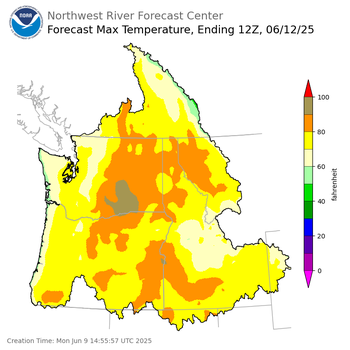 Day 3 (Wednesday): Max Temperature Forecast ending Thursday, June 12 at 5 am PDT