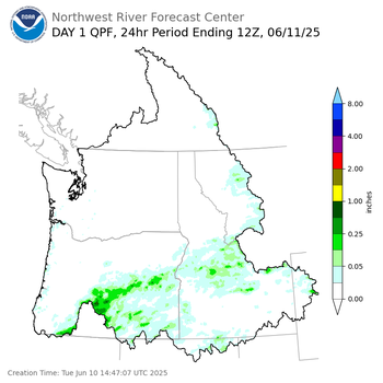 Day 1 (Tuesday): QPF Forecast  ending Wednesday, June 11 at 5 am PDT