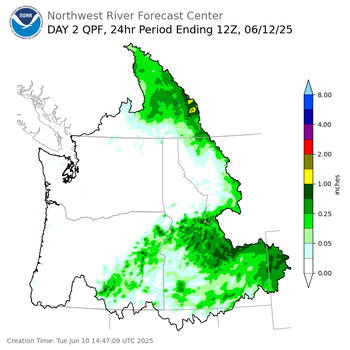 Day 2 (Wednesday): QPF Forecast  ending Thursday, June 12 at 5 am PDT