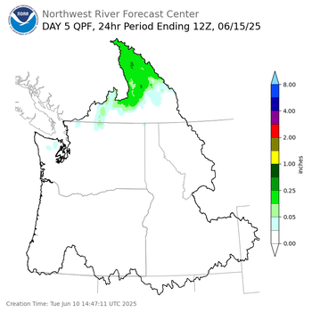 Day 5 (Saturday): QPF Forecast  ending Sunday, June 15 at 5 am PDT