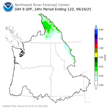 Day 6 (Sunday): QPF Forecast  ending Monday, June 16 at 5 am PDT
