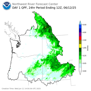 Day 1 (Wednesday): QPF Forecast  ending Thursday, June 12 at 5 am PDT