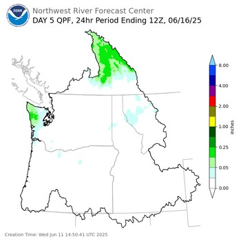 Day 5 (Sunday): QPF Forecast  ending Monday, June 16 at 5 am PDT