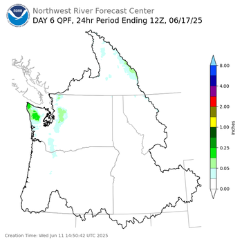 Day 6 (Monday): QPF Forecast  ending Tuesday, June 17 at 5 am PDT