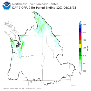 Day 7 (Tuesday): QPF Forecast  ending Wednesday, June 18 at 5 am PDT