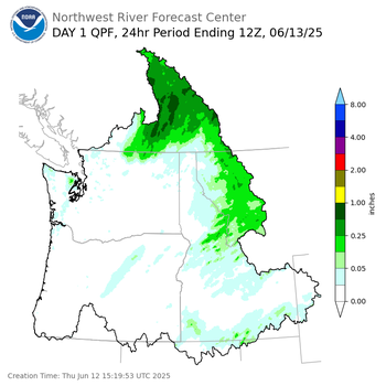 Day 1 (Thursday): QPF Forecast  ending Friday, June 13 at 5 am PDT