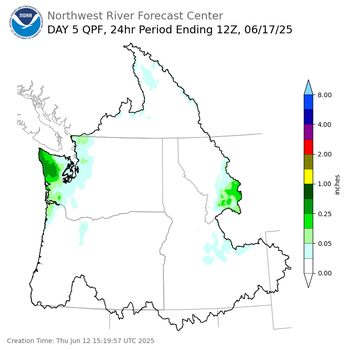 Day 5 (Monday): QPF Forecast  ending Tuesday, June 17 at 5 am PDT
