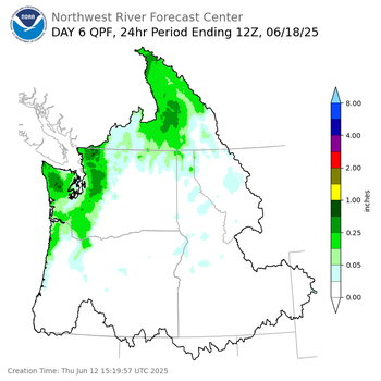 Day 6 (Tuesday): QPF Forecast  ending Wednesday, June 18 at 5 am PDT