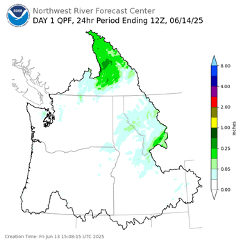 Day 1 (Friday): QPF Forecast  ending Saturday, June 14 at 5 am PDT