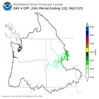 Day 4 (Monday): QPF Forecast  ending Tuesday, June 17 at 5 am PDT