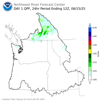Day 1 (Saturday): QPF Forecast  ending Sunday, June 15 at 5 am PDT