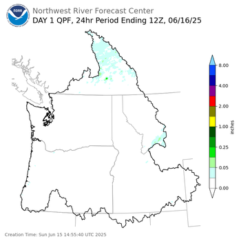 Day 1 (Sunday): QPF Forecast  ending Monday, June 16 at 5 am PDT
